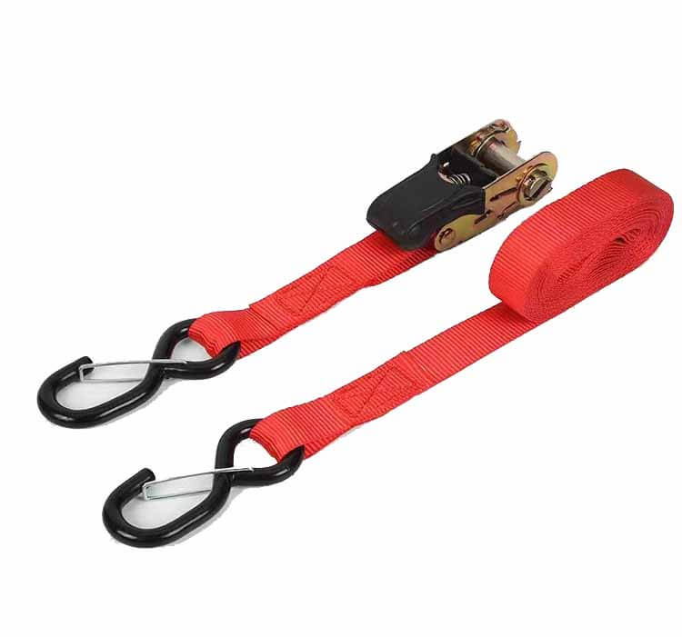 1'' Ratchet Strap With Safety Latch S-Hooks And Handlebar Straps