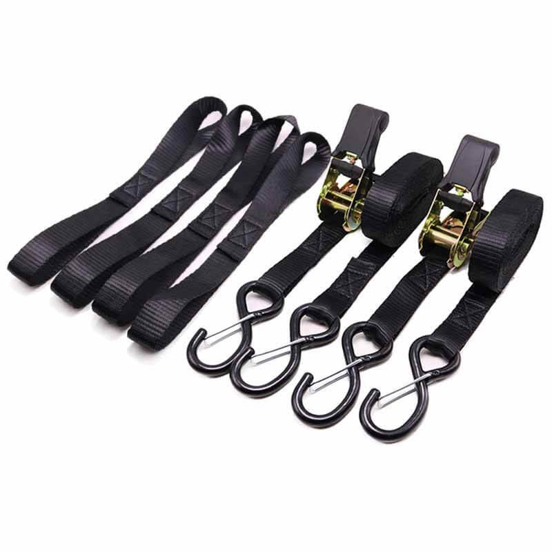 1'' Ratchet Strap with Safety Latch S-Hooks and Handlebar Straps